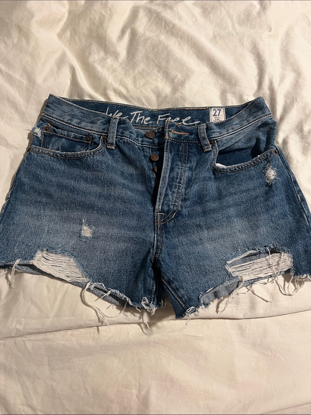 We The Free High-Rise Distressed Denim Shorts